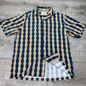 Portuguese Flannel Shirt Mens Medium Multicolor Stripe Short Sleeve Button Up